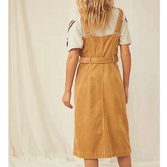 FREE PEOPLE x LEVI'S Calla Corduroy Belted Midi Dress Tan Small S - Picture 2 of 11